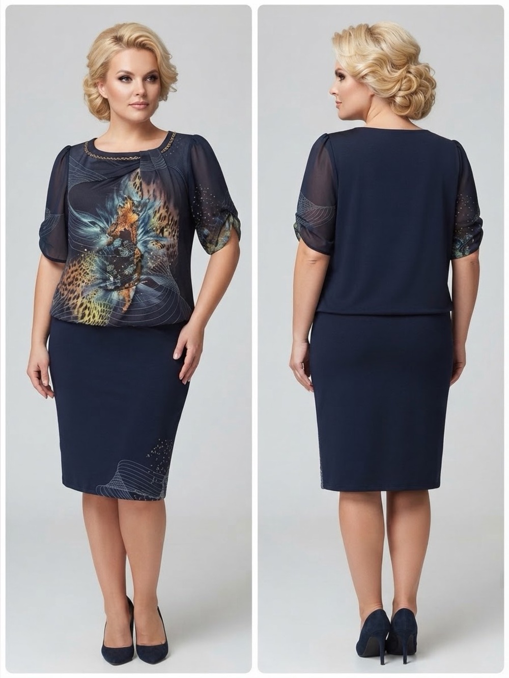 NWT POLEN POE FORMAL DRESS LOOSE CHIFFON TOP/STRETCHY BOTTOM SHORT SLEEVES